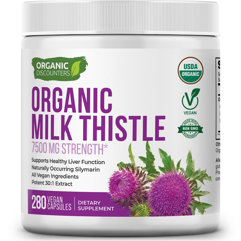 Κάψουλες Milk Thittle, 280 Count, 7500 mg Strength, Poent 30:1 Extract, USDA Certified Organic, Πλούσια σε Silymarin Flavonoids, Vegan, Μη ΓΤΟ και Όλα-Φυσικά