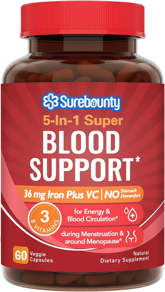 Kadın Erkek, Stomach Friendly & Non-Constipating | Iron Bisglycinate with Vitamin C, Folate, B6 & B12 | Iron Pills for Blood & Energy Support | 60 Vegan Capsules
