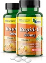 America Medic & Science Rapid-C 500mg συμπλήρωμα βιταμίνης C (2 Pack of 100 Tablets) Ενεργειακός ενισχυτής, Καθημερινή υποστήριξη ανοσοποιητικού συστήματος, Αντιοξειδωτικό 