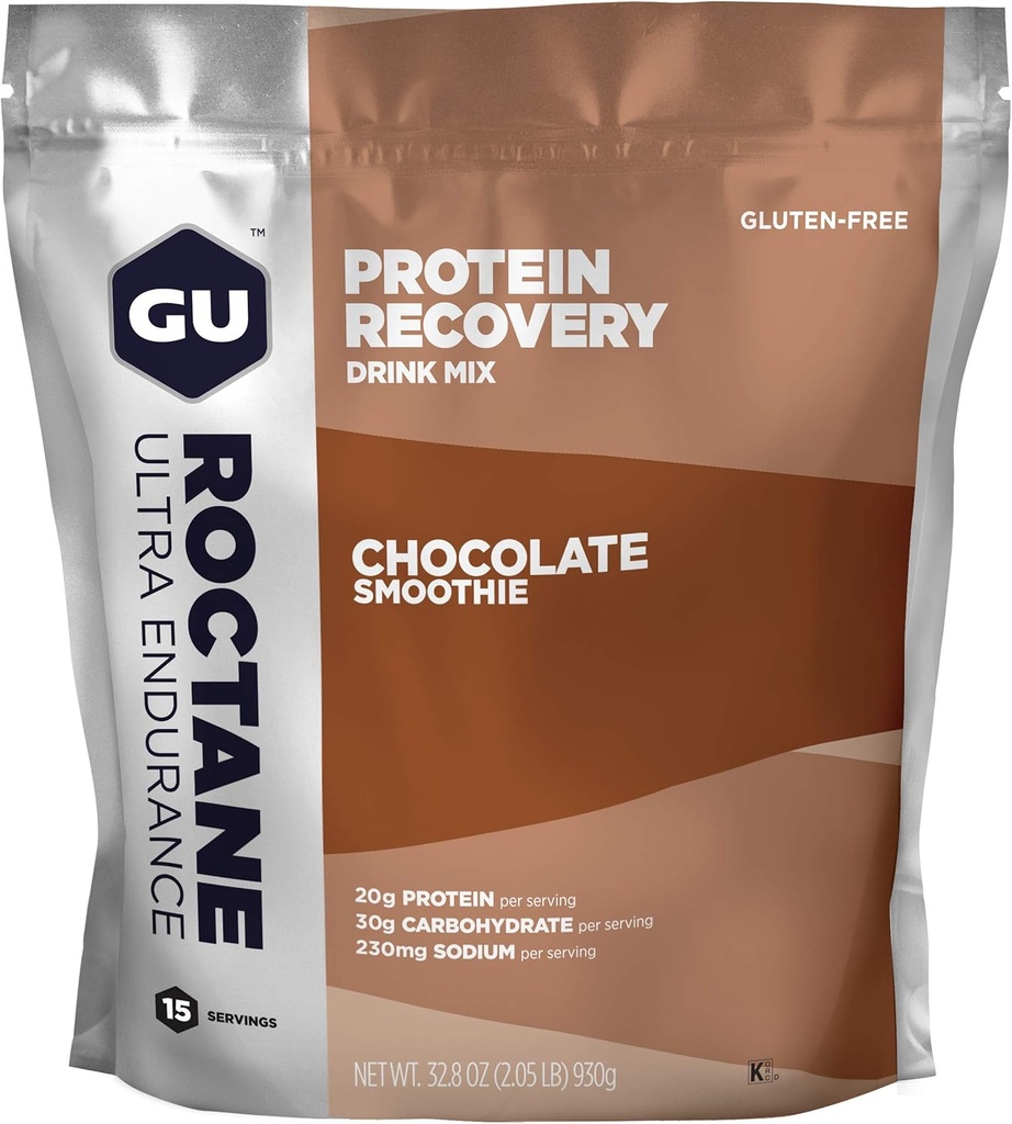 GU Energy Roctane Ultra Endurance Protein Recovery Drink Mix, Gluten-Free and Kosher Dairy, Recovery Support After Any Workout, 15-Serving Pouch, Chocolate Smoothie