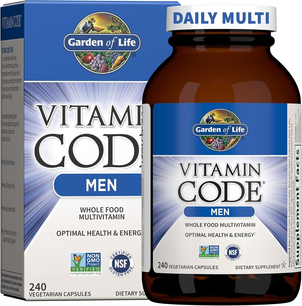 Life Vitamin Code Whole Food Multivitamin for Men - 240 Capsules, Erkekler için Vitaminler, Enerji, Kalp, Prostate Health, Vegetarian Men's Multivitamins