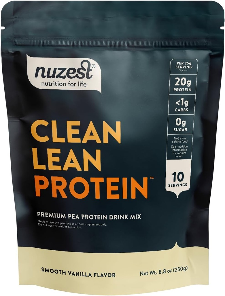 Nuzest - Pea Protein Powder - Clean Lean Protein, Premium Vegan Plant Based Protein Powder, Dairy Free, Gluten Free, GMO Free Protein Shake, Smooth Vanilla, 8.8 oz