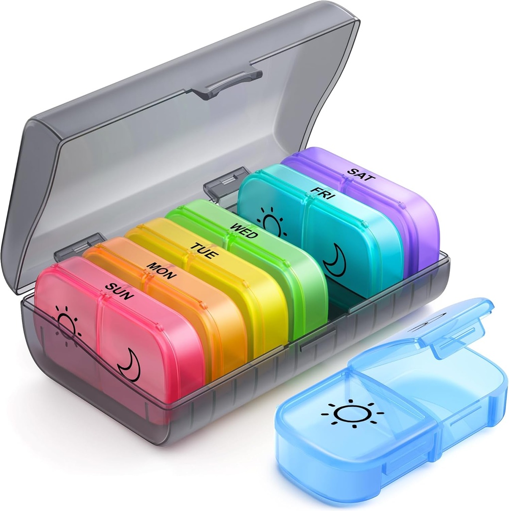 AUVON Ekstra Büyük Pill Box Organiser 7 Gün 2 Gün Bir Gün, Same-Side Open Weekly AM PM Pill Case for Ease of Use, Privacy Protection Tablet Organiser for Drug/Vitamins/Supplements/Fish Oils/Supplements/Fish Oils/Supplements /