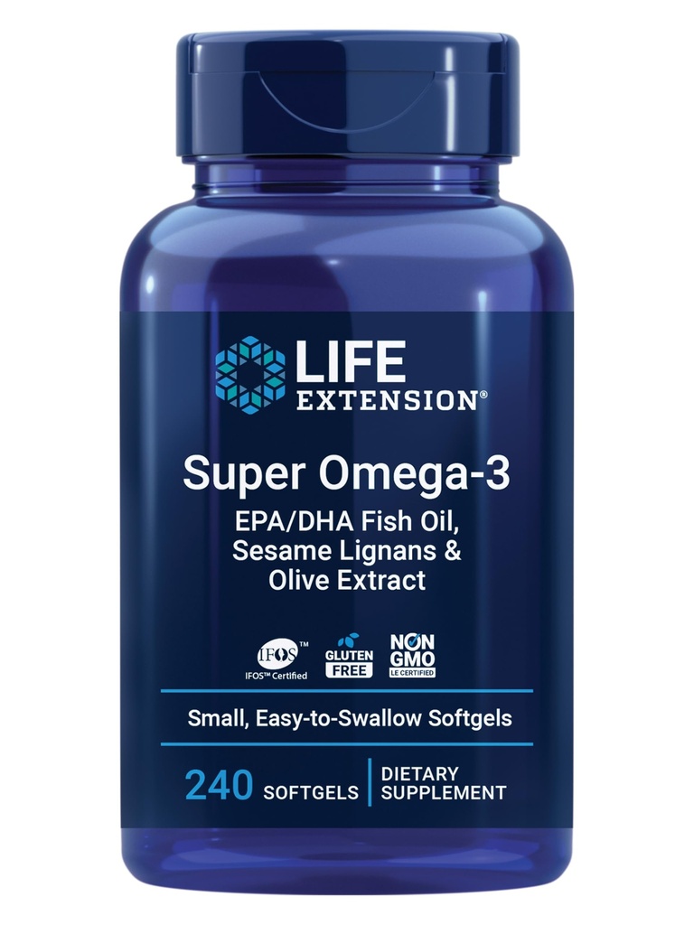 Life Extension Super Omega-3 EPA/DHA Fish Oil, Sesame Lignans & Zeytinyağı - Kalp Sağlığı, Beyin Sağlığı, Inflammation Health Support, Gluten-Free, Easy to Swallow, Non-GMO, 240 Softgels