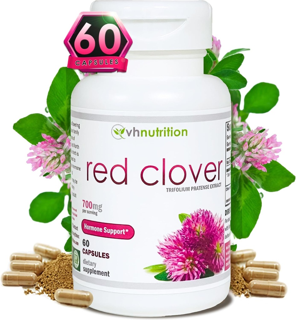 VH Beslenme RED Clover | 700 mg Trifolium Pratense Ekstraksiyon | Hormon Dengesi* ve Menopause Destek * Kadınlar için | Hormonal Fluctuations ve Genel Well-Being | 60 Capsules