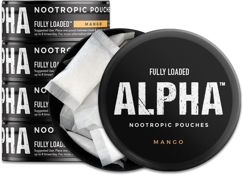 Tam olarak Alpha Nootropic Pouches (Mango) - 5 Cans - 15 Pouches per can -Effective Nootropic Delivery, Nic Pouch Change - Faster Abxia, Alpha G, L-Tyrosine, GABA