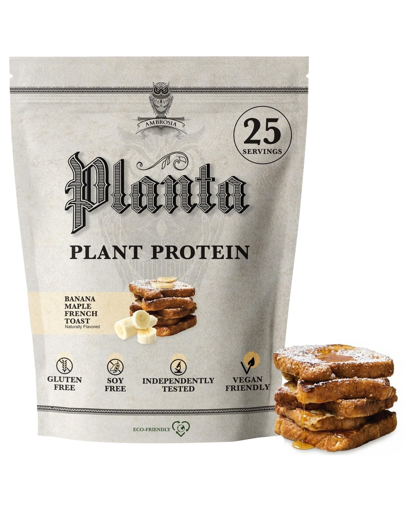 Ambrosia Planta - Premium Plant-Based Protein | Vegan & Keto Friendly | Gurating or Stomach Upset | Gluten & Soy Free | Nodrew Sugar | 25 Servisler | Banana Maple