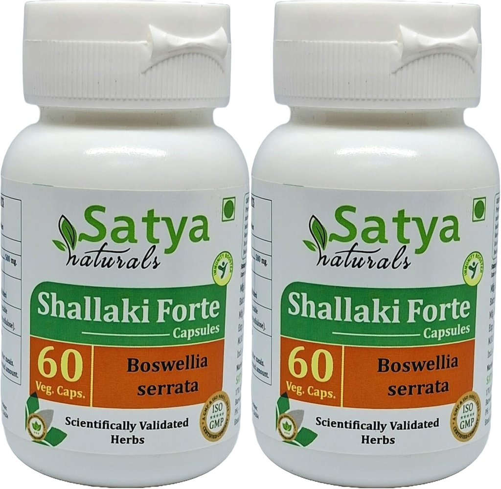 Shallaki Forte Capsules 500 mg. 60 Veg. Capsule | Shallaki (Boswellia Serrata) Extract Capsules for Men and Women | Ayurvedic Herbal Supplement/Remedies | 10:1 Forte (2 Bottles of 60 Capsules)