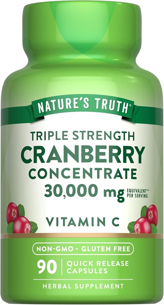 Nature's Truth Cranberry Templs 30.000mg | Plus Vitamin C | Triple Strength Support Capsules | Non-GMO & Gluten Free Supplement Supplement