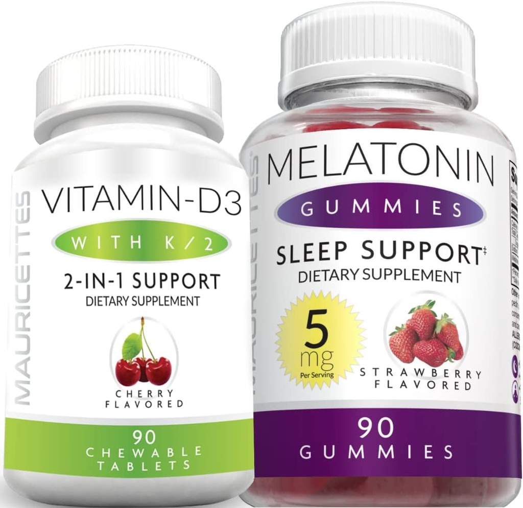 Mauricettes Chewable Vitamin D3 ile K2 & Melatonin Gummies Sche Immune ve Sleep Support Sche for Kids and Yetişkinler