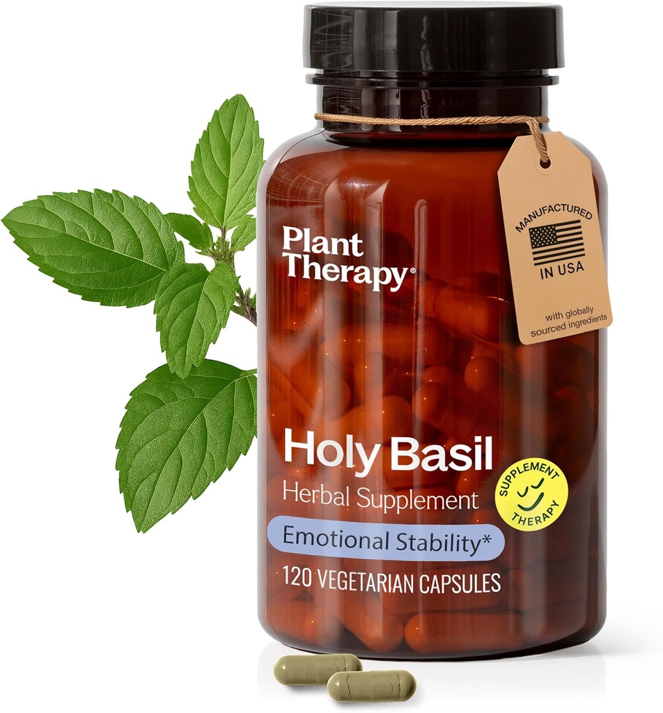 Plant Therapy Holy Basil Capsules ABD 4 Ay Supply Supports Duygusal Stability, Pozitif Mood, Kadın ve Erkek 120 Vejetaryen Capsules için Savaşlar