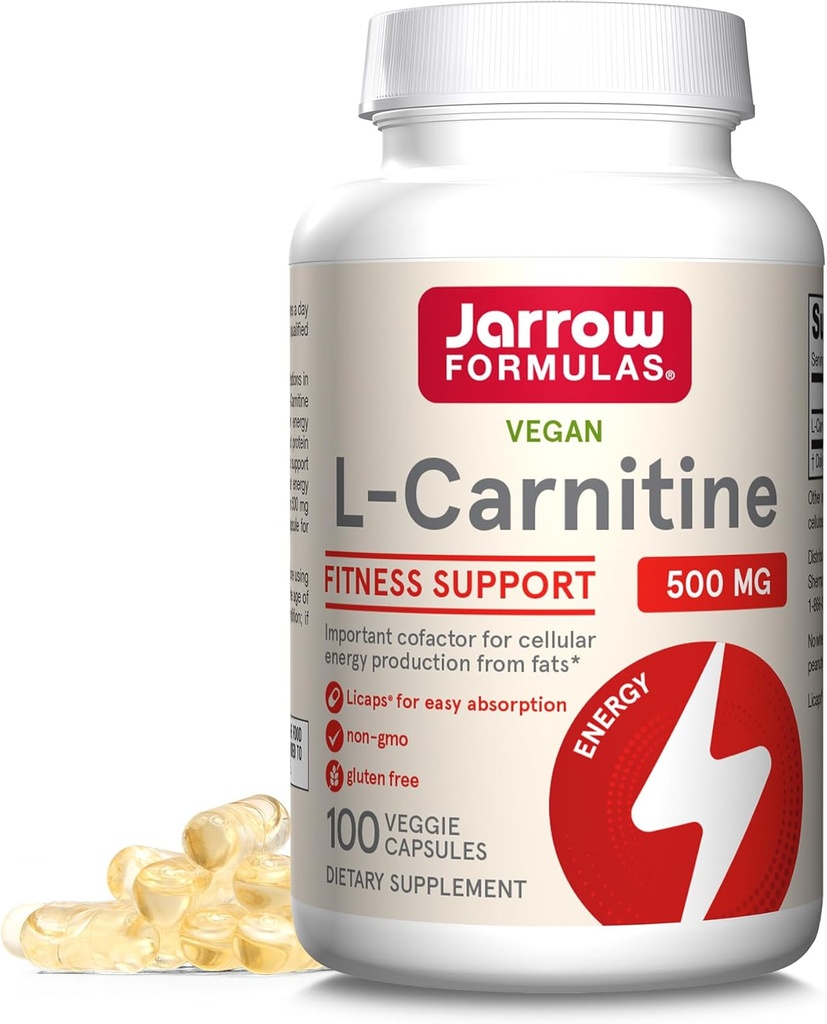 Jarrow Formulas L-Carnitine 500 mg - 100 Veggie Licaps - Enerji Üretimi için Önemli Yardımcı (ATP) Fats - Vegan - 100'e kadar