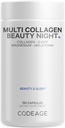 Kodage Multi Collagen protein Beauty Night - Melatonin, Magnezyum Bisglycinate, 5-HTP, L-Theanine, İngilizce Lavender Flower, Bone Broth - Vitamins - Supplement - Sleep Pills - Non-GMO - 150 Capsules