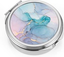 Dynippy Pill Case Pill Box with Mirror Pocket 3 Karşılaştırmalı Tıp Davası Pill Organizer for Pocket Purse and Travel (Round, Silver-Mavi Mermer)