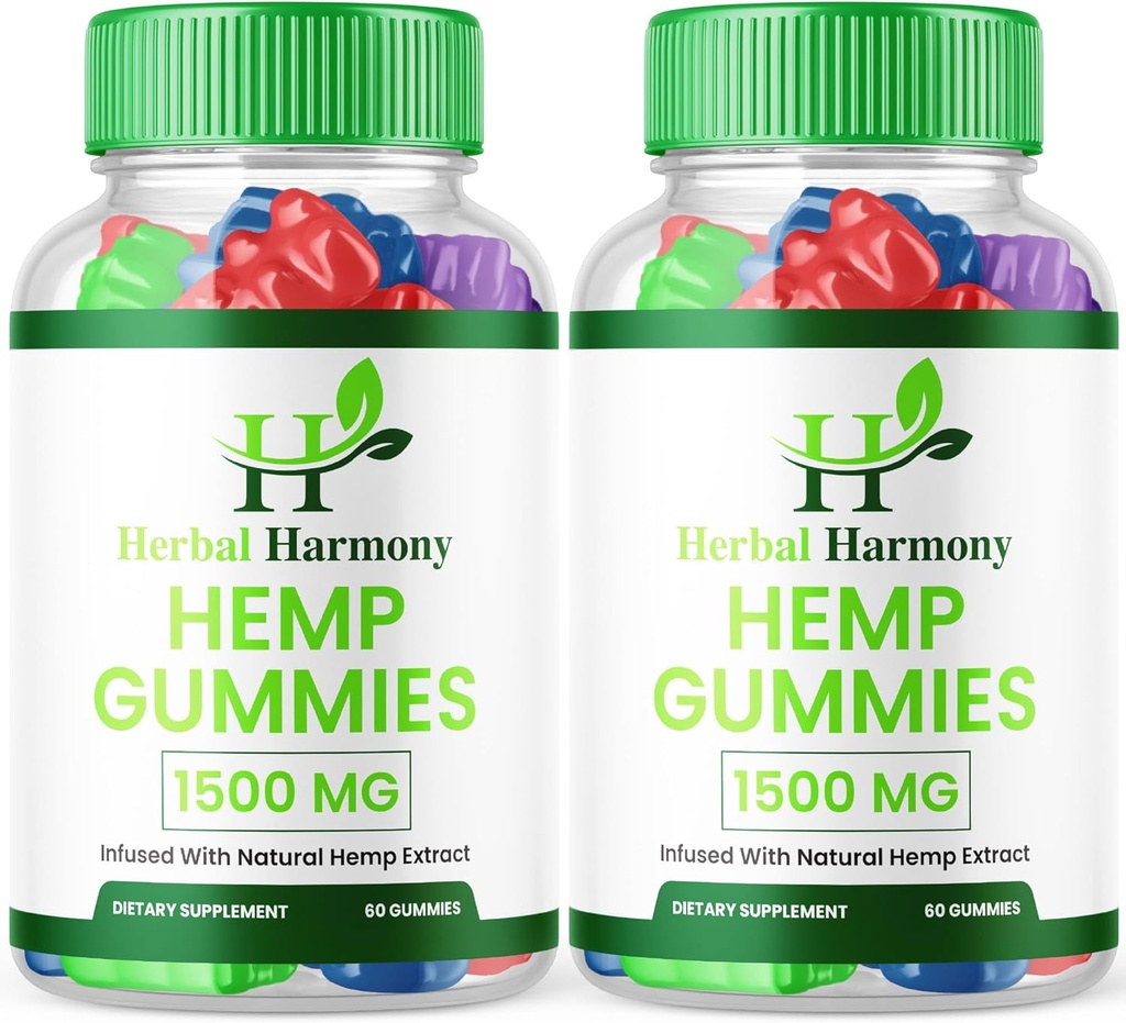 (2 Pack) Herbal Harmony Hemp Gummies - Official Formula - Herbal Harmony Gummies Maximum Performance Hemp Blend Extra Strength, Great Taste 25mg Per Gummy, 1500mg Per Bottle New 2024 (120 Gummies)