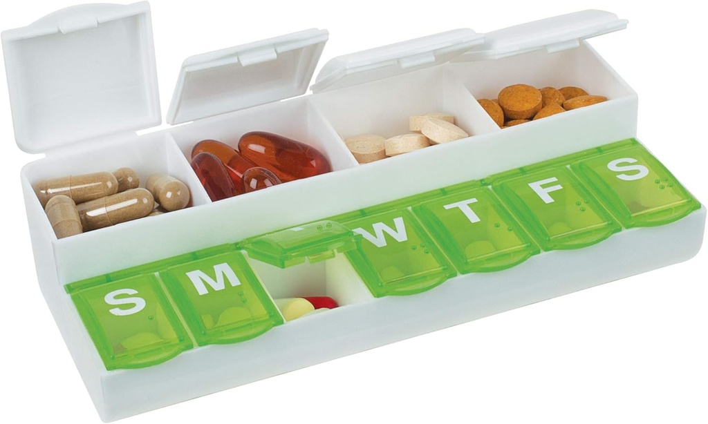 EZY DOSE Weekly (7-Day)Pill Case, Tıp Planlayıcı, Vitamin Organize Kutusu, kolayca Organize Pills ve Vitaminler, Etiketleme için Özel Lidlar, Renk Vary, Ted Free