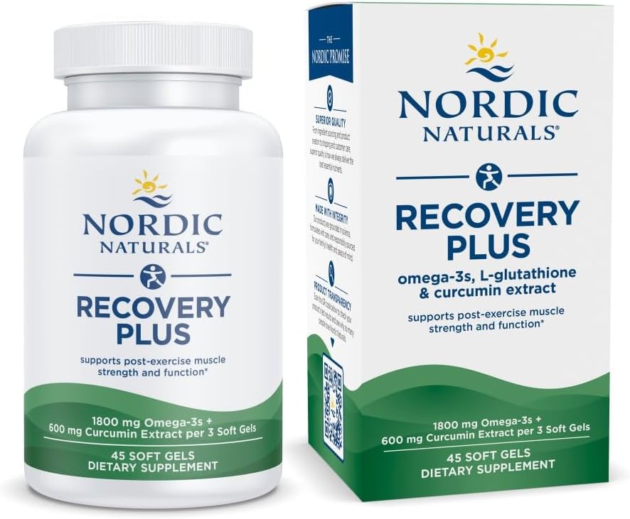 Nordic Naturals Recovery Plus, Unflavored - 45 Soft Gels - 1800 mg Omega-3 Fish Oil - 600 mg Longvida Optimized Curcumin - Hücre Sağlığı ve Kurtarma - Post-Exercise Kas Desteği - 15 Hizmet