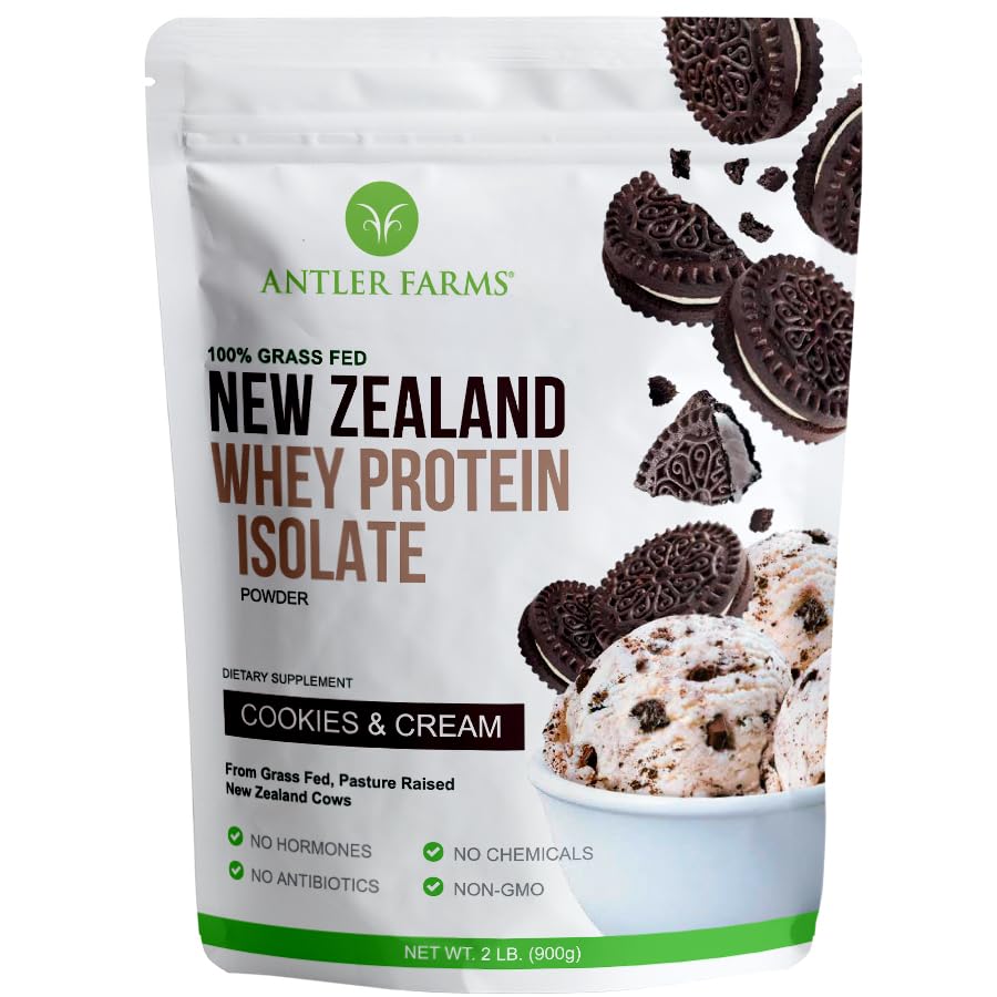 Antler Farms - 100% Grass Fed Yeni Zelanda Whey proteini, Kurabiyeler ve Krem Flavor, 2 lbs - Pure and Clean, 5 Malzemeler, Cold Processed