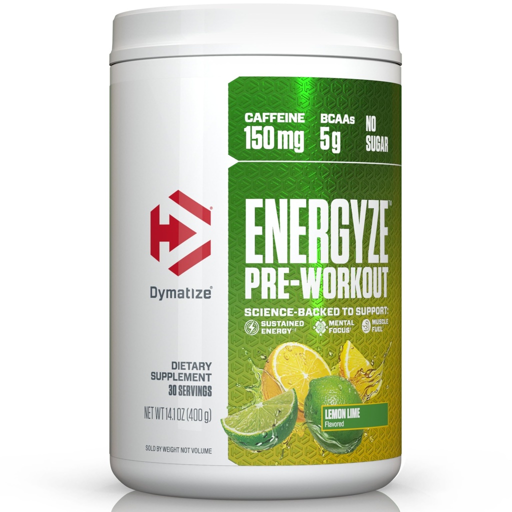 Enerjize Pre Workout Toz for Men and Women, Lemon Lime Flavor, 150 mg Caffeine, 5g BCAAs, Performans L-Tyrosine, L-Citrulline, No Sugar, 30 Servisler