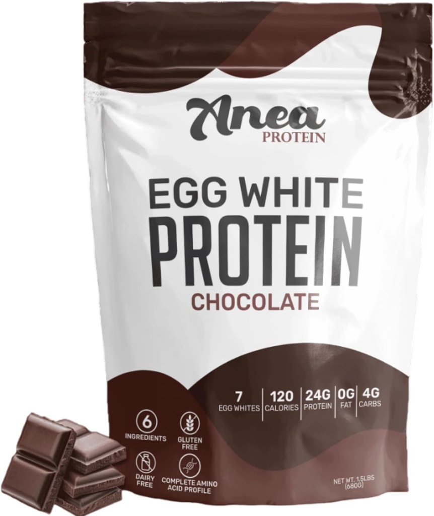 Anea Egg White Protein Powder | 25g Protein | Dairy Free | Gluten Free | Fat Free | Amino Acids | High Biological Value (1.5 Pound (Pack of 1) (1.5 Pound (Pack of 1), Chocolate)