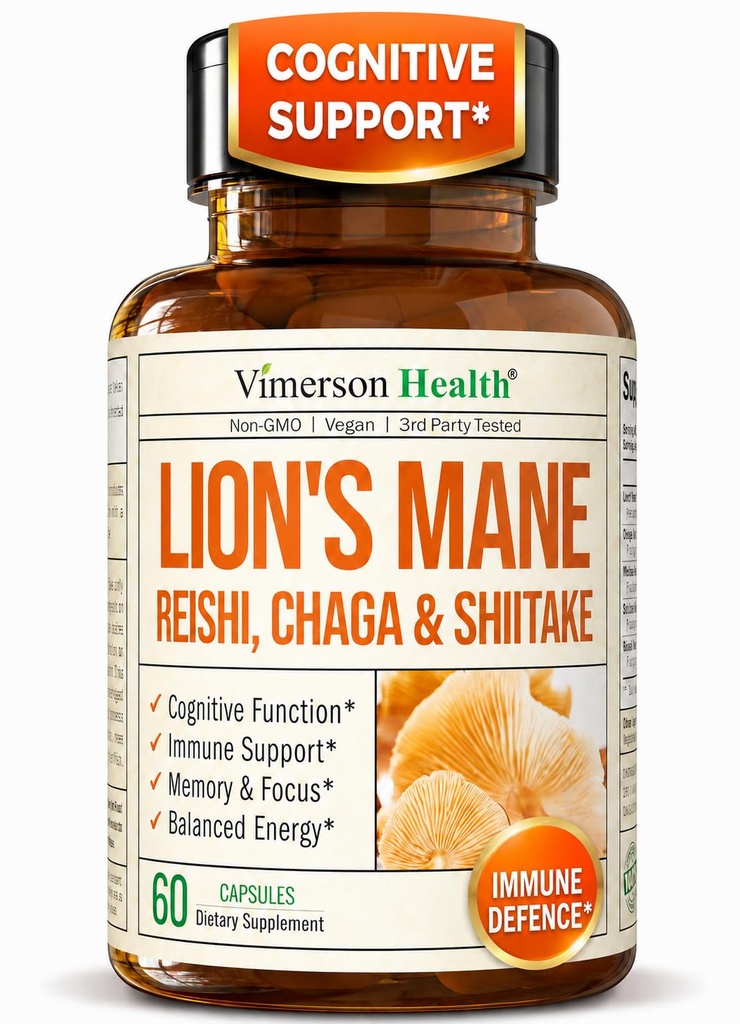 Lions Mane Supplement Capsules - Mushroom Toz Mix with Lions Mane Toz, Türkiye Tail, Shiitake Mushrooms & More. Focus & Energy Supplements for Mood & Immune Support. Non-GMO. 60 Vegan Capsules