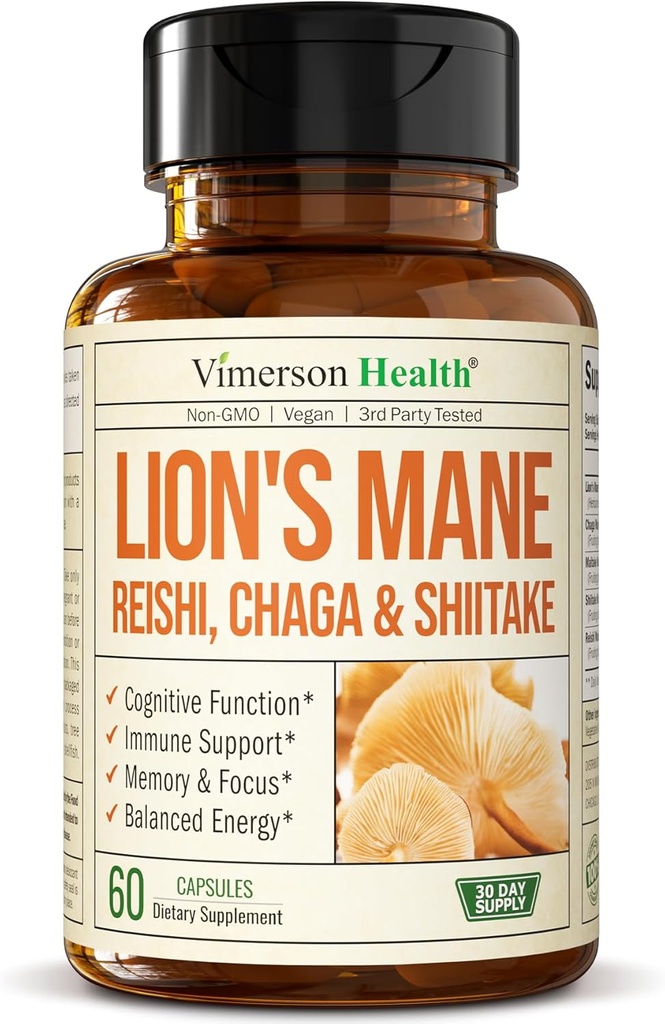 Lions Mane Supplement Capsules - Mushroom Toz Mix with Lions Mane Toz, Türkiye Tail, Shiitake Mushrooms & More. Focus & Energy Supplements for Mood & Immune Support. Non-GMO. 60 Vegan Capsules