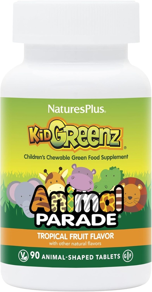 NaturesPlus Animal Parade KidGreenz, Tropikal Meyve Flavor - 90 Hayvan-Shaped, Chewable Tabletler - 2 Paket - Broccoli & Spinach - Vegetarian, Gluten Free - 180 Toplam Hizmetler