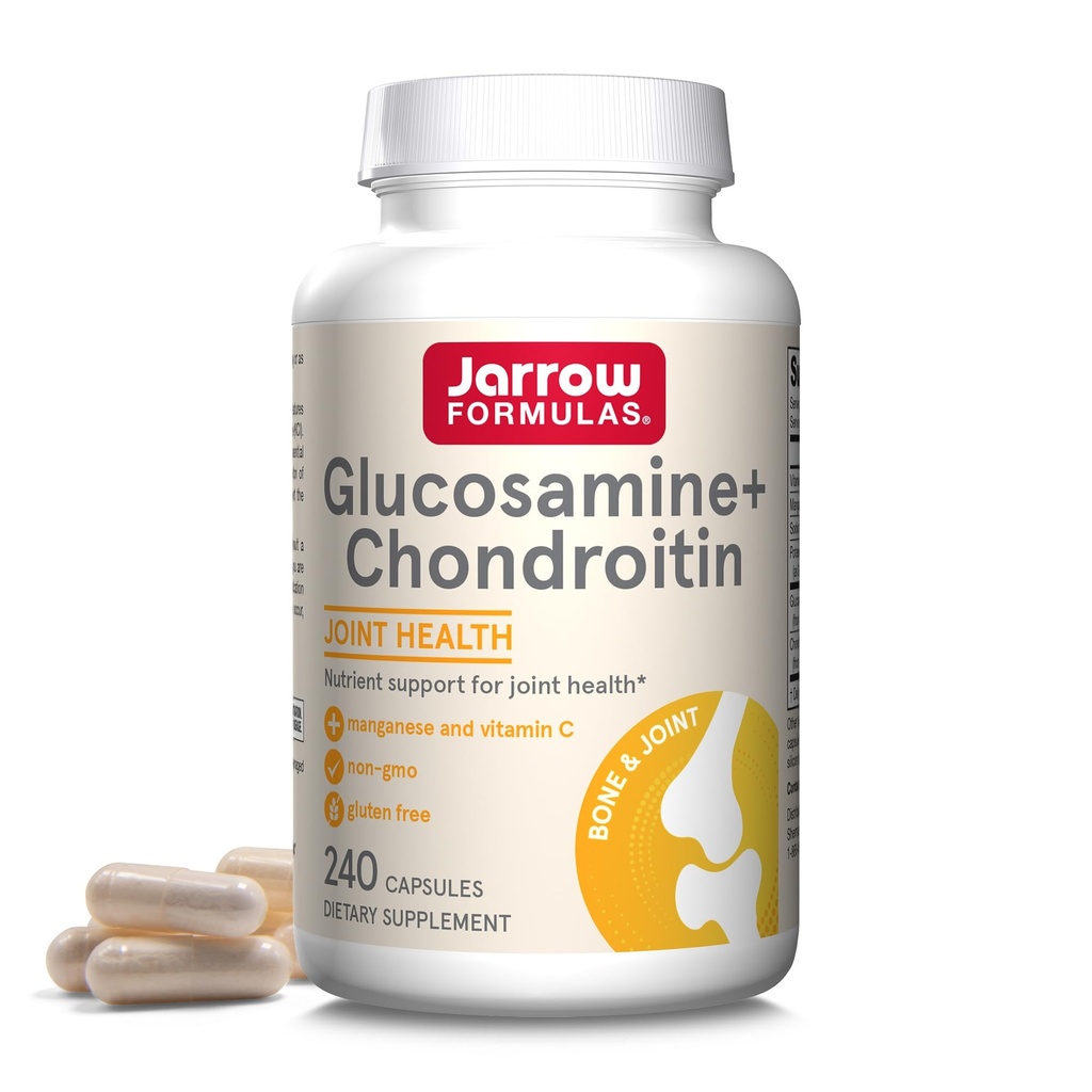 Jarrow Formulas Glucosamine + Chondroitin - 240 Capsules - Ortak Sağlığın Nutrient Desteği - Vitamin C & Manganese - 60 Hizmet