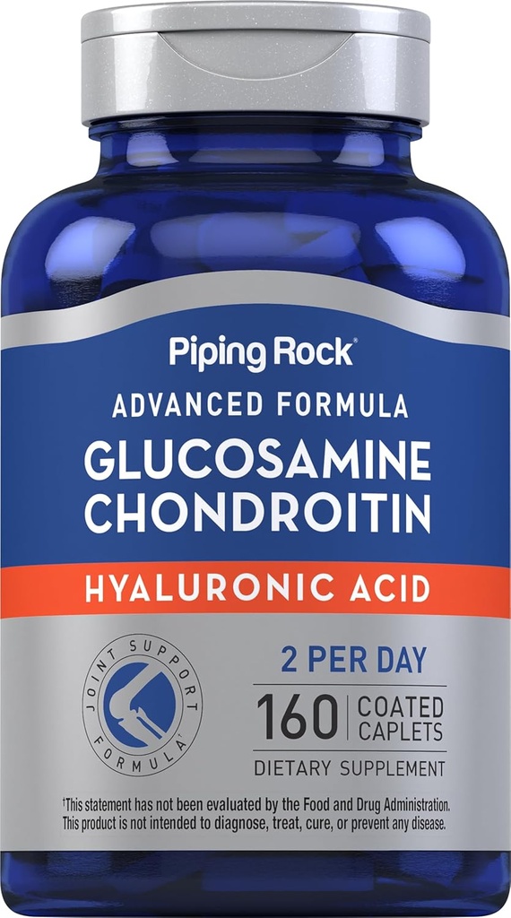 Piping Rock Glucosamine Chondroitin for Women and Men | 160 Caplets | Supplement with Hyaluronic Acid | Advanced Formula | Non-GMO, Gluten Free Free