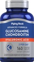 Piping Rock Glucosamine Chondroitin for Women and Men | 160 Caplets | Supplement with Hyaluronic Acid | Advanced Formula | Non-GMO, Gluten Free Free