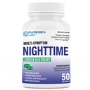 Puregen Labs Gece Soğuk ve Flu Relief Tıp | 50 Softgel Liquid Capsules | Yardımlar Relieve Sore Throat, Cough, Fever, Headaches, Runny Nose, Congestion ve Aches | Value Pack