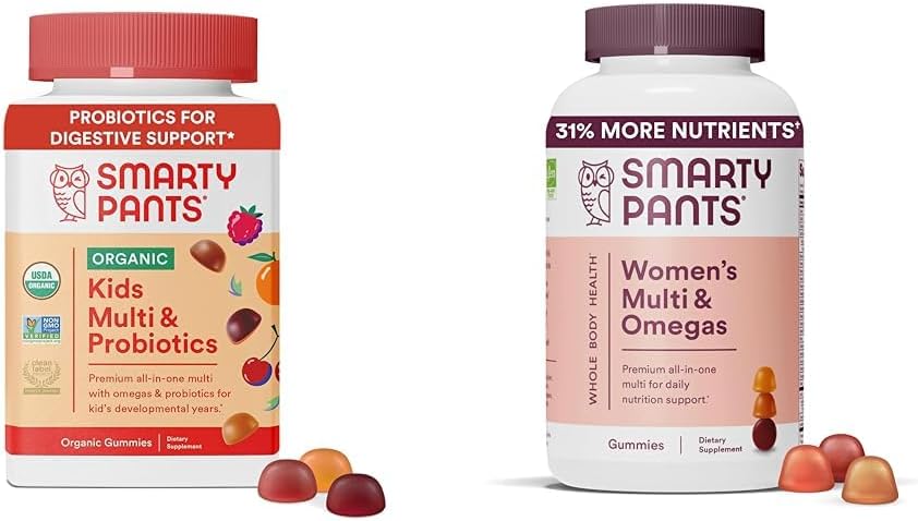 SmartyPants Organic Kids Multivitamin Gummies: Προβιοτικά, Ωμέγα 3 (ALA), Βιταμίνη D3, C, Βιταμίνη B12 & Γυναικεία Πολυβιταμίνη Gummies: Ωμέγα 3 Fish Oil (EPA/DHA), Methylfolate, CoQ10