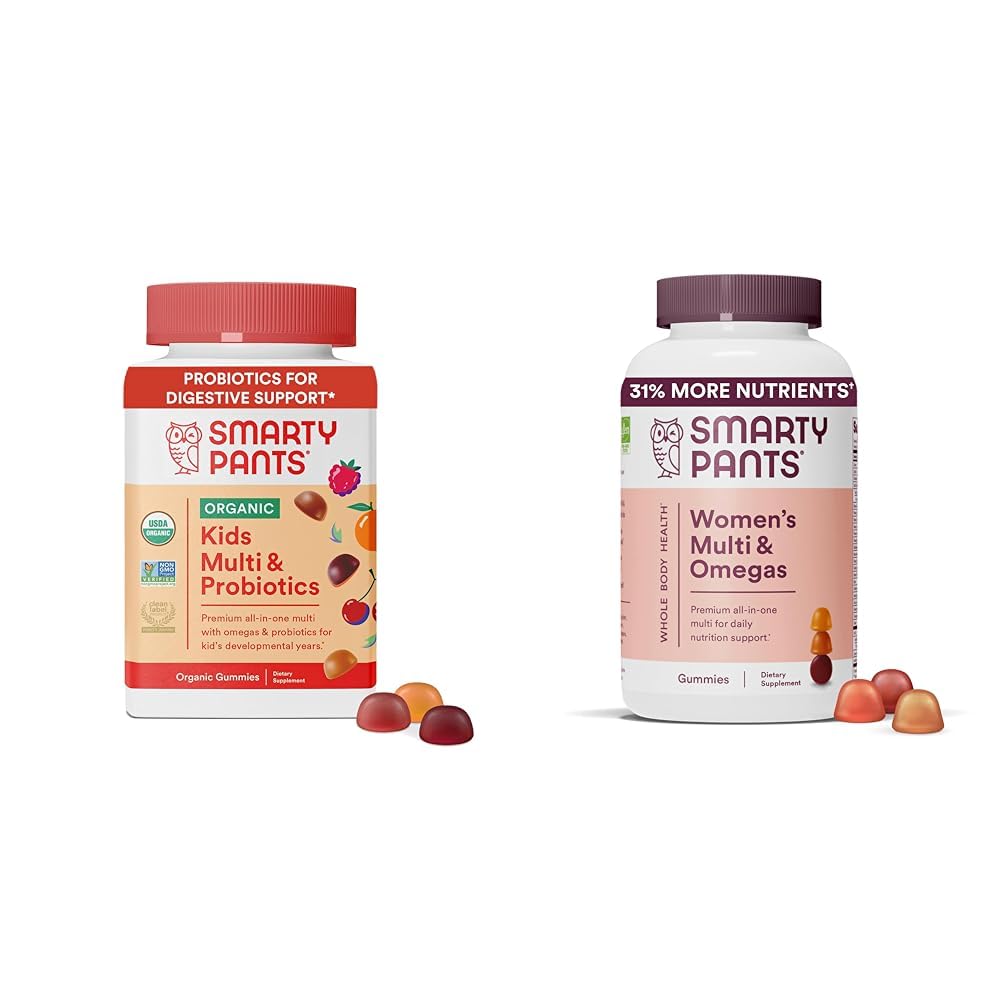 SmartyPants Organic Kids Multivitamin Gummies: Probiyotikler, Omega 3 (ALA), D3, C, Vitamin B12 & Women's Multivitamin Gummies: Omega 3 Fish Oil (EPA/DHA)