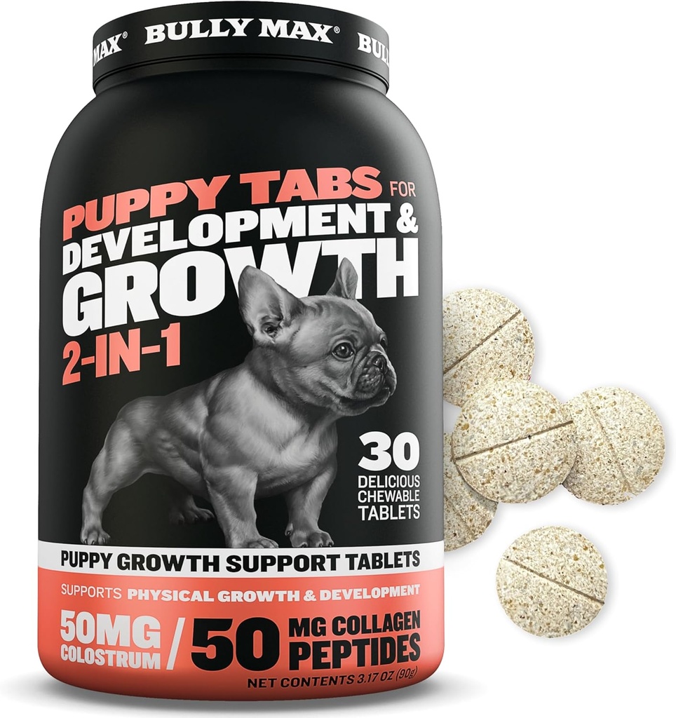 Bully Max 2in-1 Puppy Vitamins - Puppies'in Gelişimi ve Büyümesi için 30 Chewable Tablet - Köpek Tedavileri, Küçük Köpekler için Vitamin & Supplements - Büyük Breed Büyülü Pups - Gıda Topper olarak kullanılabilir