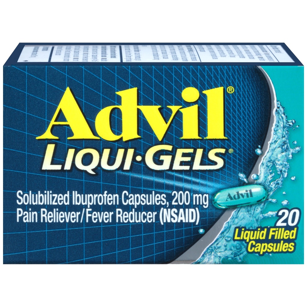 Advil Liqui-Gels Pain Reliever ve Ateşi, Ibuprofen 200mg for Headache, Backache, Menstrual Pain and Common Pain Relief - 20 Liquid Filled Capsules