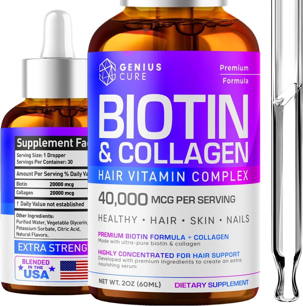 Biotin & Collagen Easy Abors için damlalar - Saç Büyüme Sıvı Tamam - Sağlıklı Skin & Nails - Unisex
