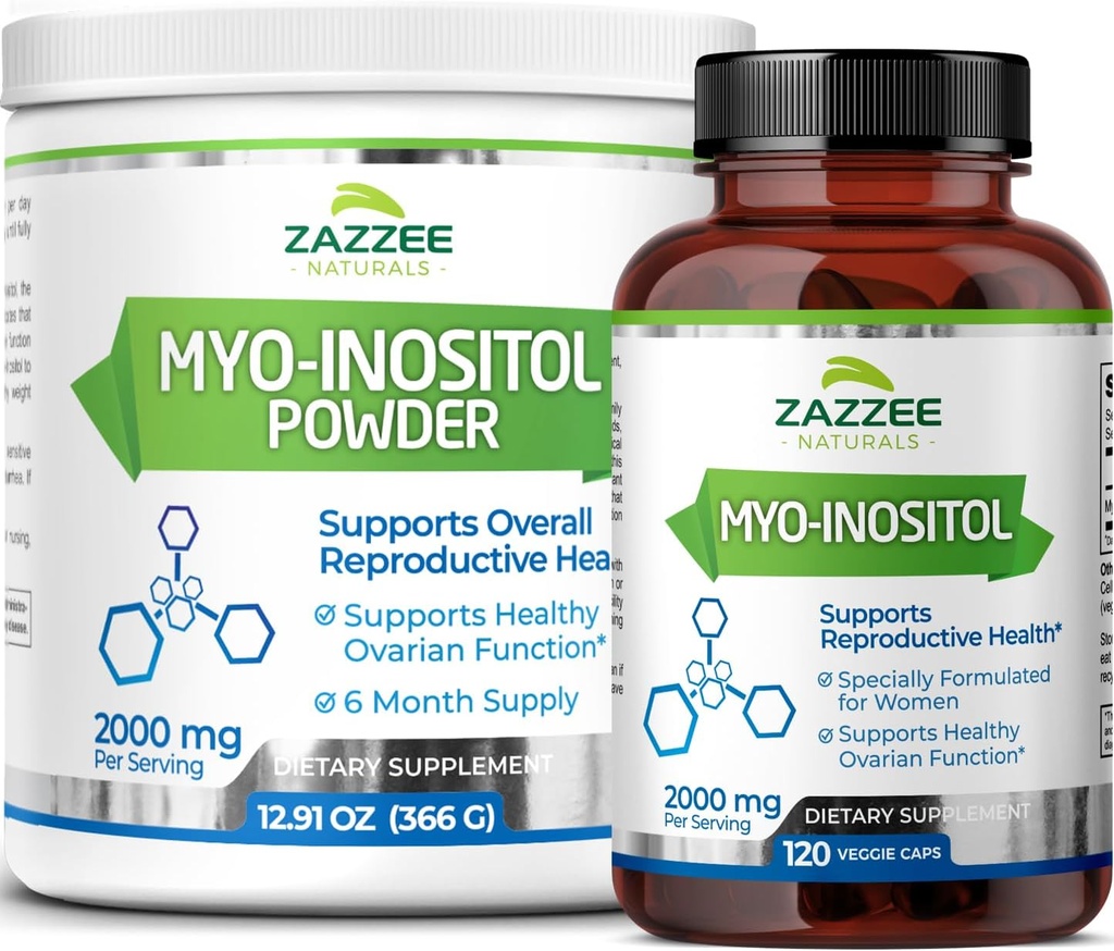 Zazzee Myo-Inositol Capsules ve Myo-Inositol Toz, 100% Pure, Premium Grade, Vegan, Non-GMO ve All Natural Natural Natural