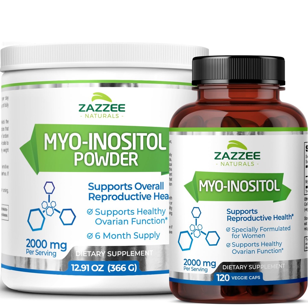 Zazzee Myo-Inositol Capsules ve Myo-Inositol Toz, 100% Pure, Premium Grade, Vegan, Non-GMO ve All Natural Natural Natural