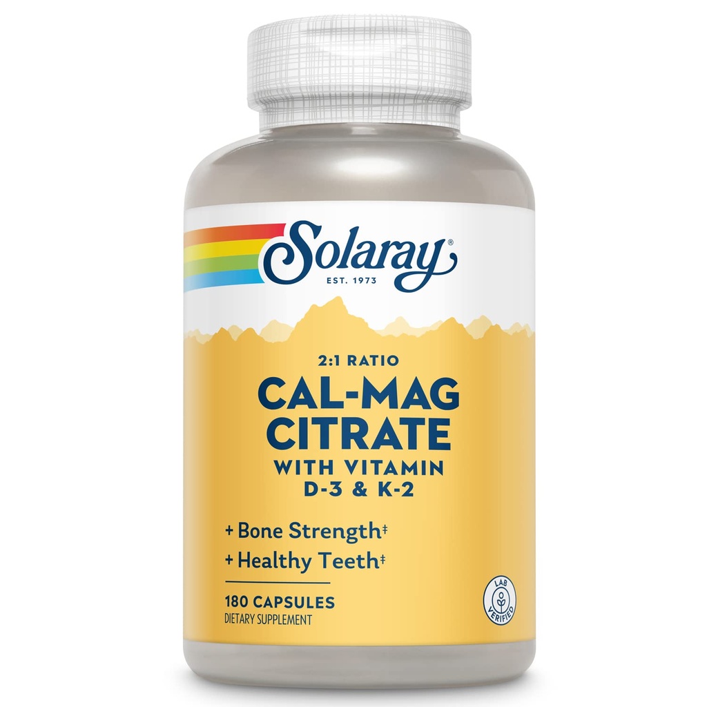 SOLARAYAL Magnezyum Citrate w/Vitamin D3 K2 - Kadınlar ve Erkekler için Gıda Supplements - Bone and Heart Health Support - Cal Mag 2:1 Oran, Plus Vitamin D 3 ve K2, 60 Günlük Garanti, 30 Hizmet
