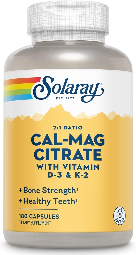 SOLARAYAL Magnezyum Citrate w/Vitamin D3 K2 - Kadınlar ve Erkekler için Gıda Supplements - Bone and Heart Health Support - Cal Mag 2:1 Oran, Plus Vitamin D 3 ve K2, 60 Günlük Garanti, 30 Hizmet
