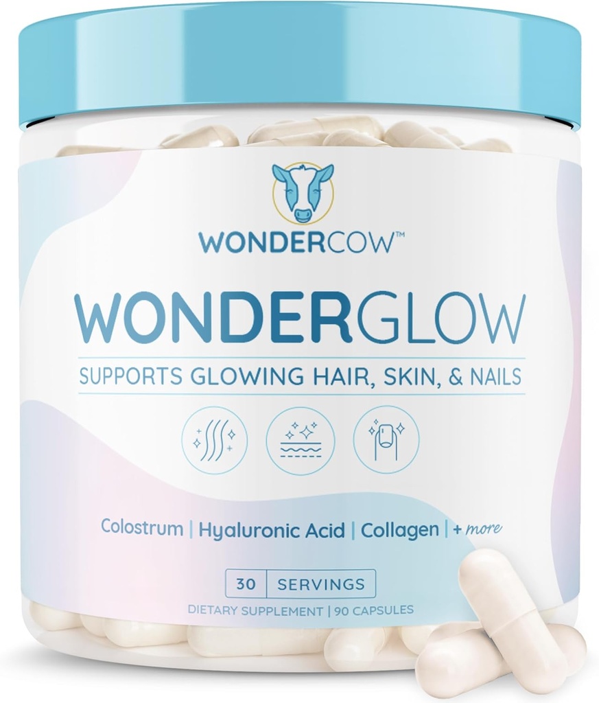 WONDERCOW Hair Skin ve Nails Vitamins w/Bovine Colostrum, Collagen, Hyaluronic Acid, Biotin, çinko, & LactoferrinSupportDepres Faster Saç Büyümesi, Güçlü Nails ve Glowing Skin (30 Hizmetler, Capsule)