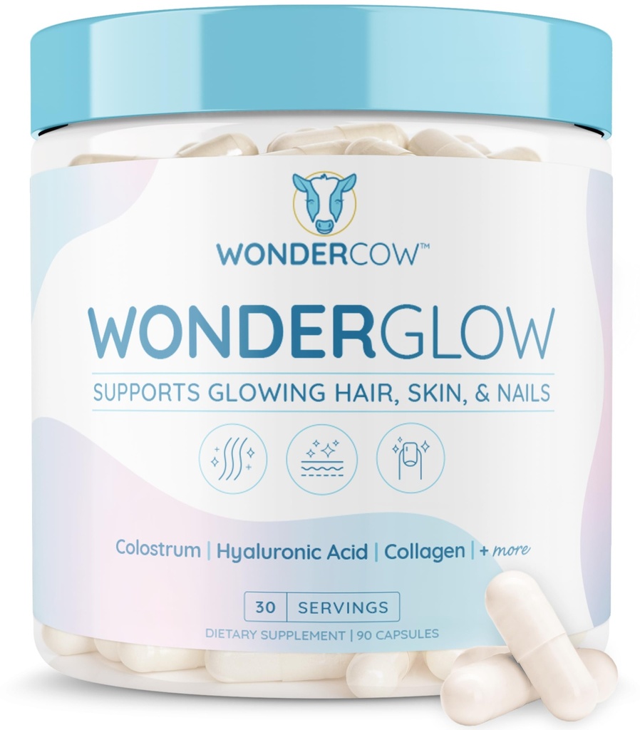 WONDERCOW Hair Skin ve Nails Vitamins w/Bovine Colostrum, Collagen, Hyaluronic Acid, Biotin, çinko, & LactoferrinSupportDepres Faster Saç Büyümesi, Güçlü Nails ve Glowing Skin (30 Hizmetler, Capsule)