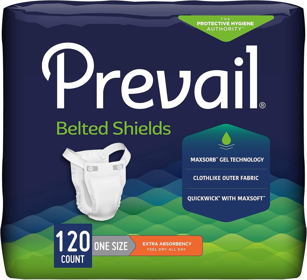Prevail Incontinence Unisex Kemerli Shields, Erkekler ve Kadınlar için Uygun Yetişkin Kemer - Ekstra Absorbency - 120 Kont (4 30 Paket)