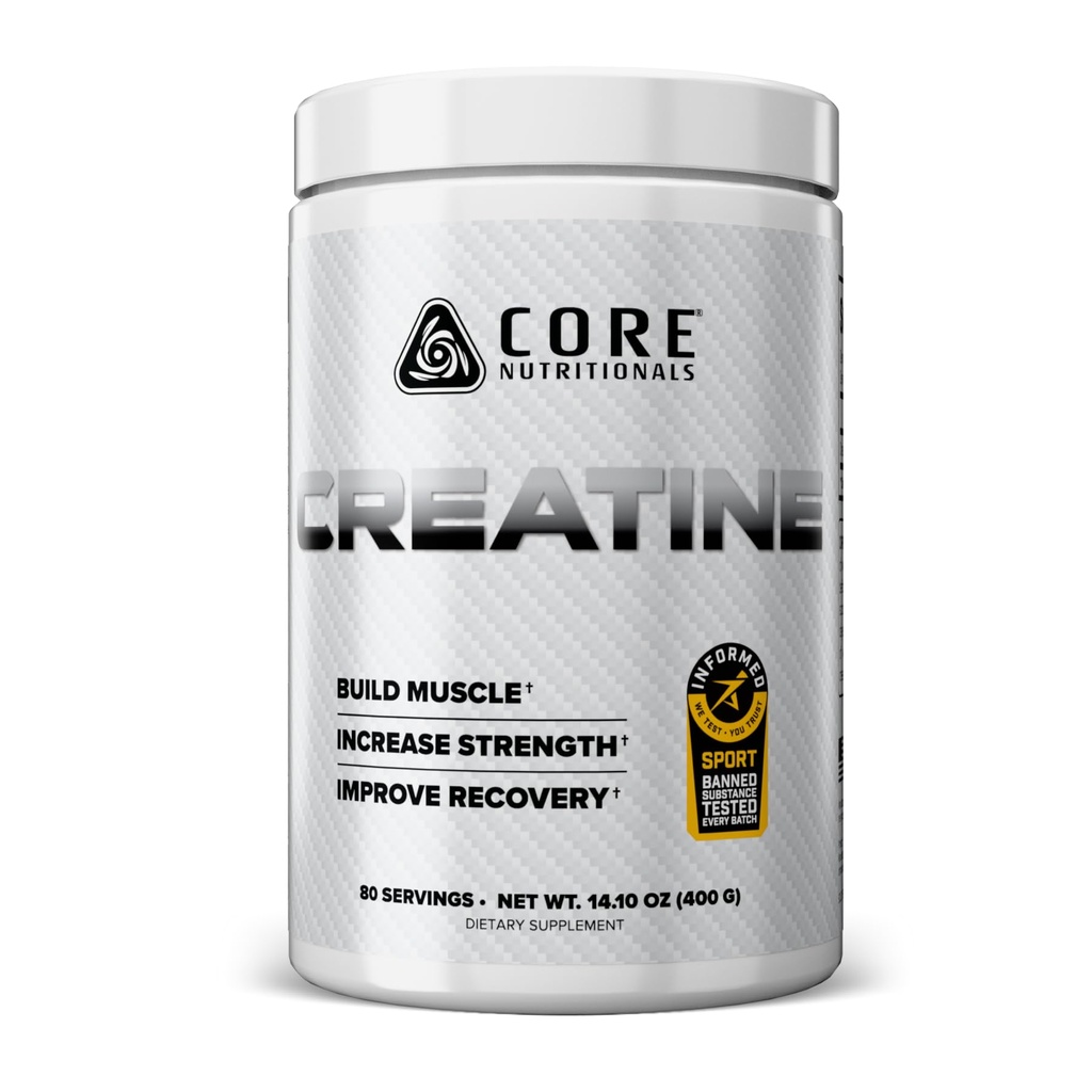 Core Nutritionals Kretine Monohidrat | Kuvveti Geliştirin, Kası Geliştirin | 5g Kretin | 80 Hizmet (Unflavored)
