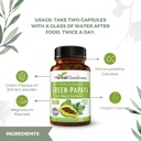 Green Papaya Capsules 4X Strength, Organik Papaya Leaf & Meyve Çekekleri, Digestive Health, Enzymes, Probiyotikler, Antisoxy - 600 mg, 60 Capsules, Case of 12 - Herbal Goodness