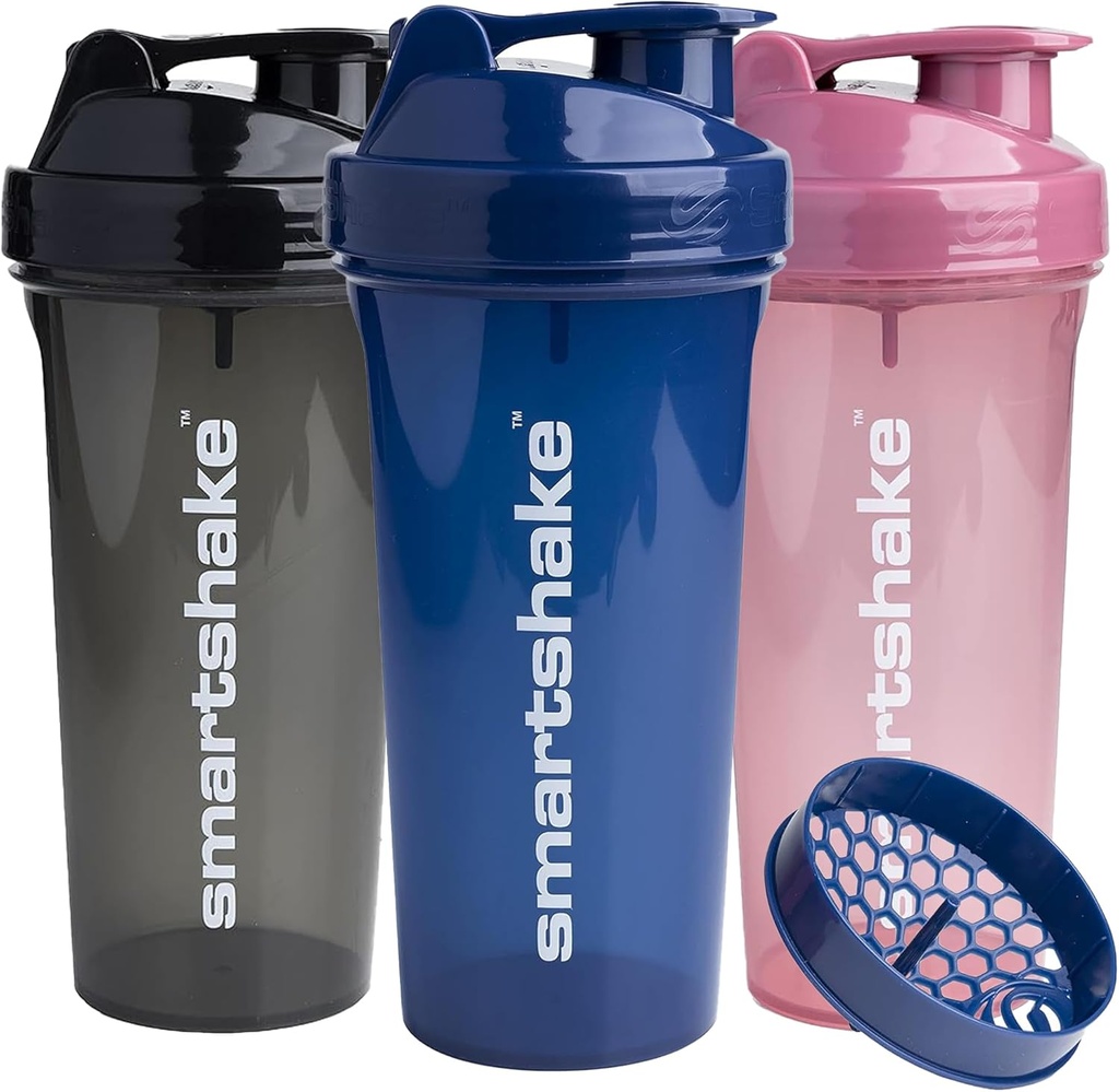 Smartshake Glossy 3-Pack Lite protein Shaker Şişe 800 ml | 27 oz - Leakproof Vida-on Lid - BPA Ücretsiz - Unisex - (Black, Deep Rose, Navy Blue)