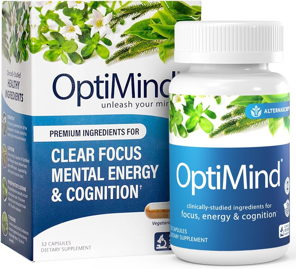 Optimind Bacopa Monnieri Συμπλήρωμα εγκεφάλου για τη μνήμη και την εστίαση, Nootropics με Φωσφατιδυλσερίνη, Huperzine A, Μη ΓΤΟ, Κλινικά Σπουδασμένα Συστατικά, 32 Κάψουλες