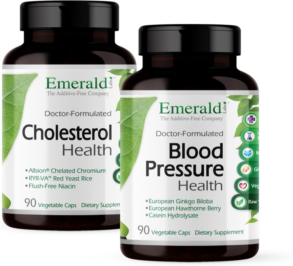 EMERALD LABS Cholesterol Health (90 Caps) & Blood Pressure Health (90 Caps) - Destek Kalp ve Circulatory Sistemi - Normal Bir Ortada Kan Baskı Seviyelerini Destekleyin - Gluten-Free - 30-Day Supply Pressure Health (90 Caps) & Blood Printing Health (90 Caps) - Support Heart & Circulatory System - Support Blood Pressure Levels in a Normal Range - Gluten-Free - 30-Day Supply