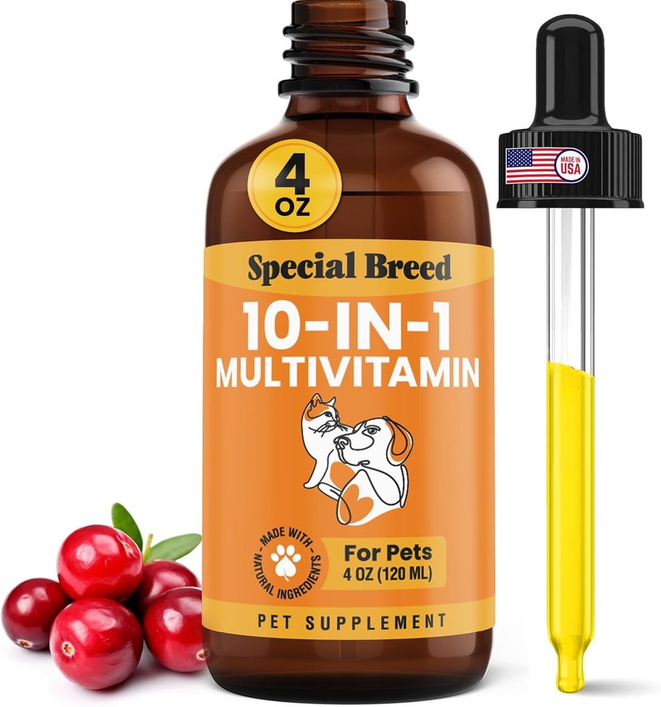 Köpekler ve Kediler için 10in-1 Sıvı Çokvitamin, 4 Ounce Multi Vitamin Supplement, Köpekler için Vitaminler, Cats için Vitaminler, Glucosamine & Cranberry ile, 4 oz