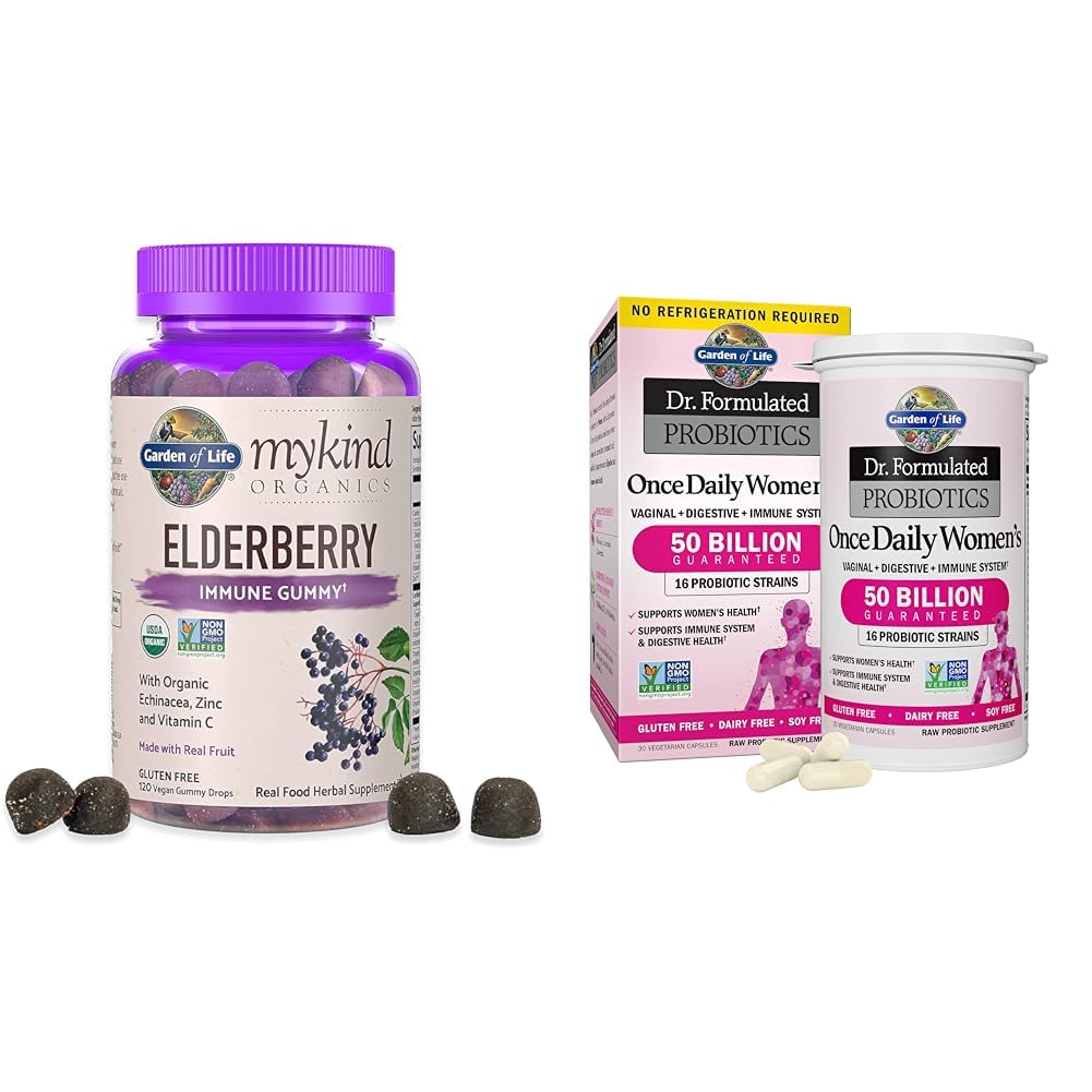 Garden of Life Organics Elderberry Gummies for Adults & Kids - Ανοσοποιητικό συμπλήρωμα υποστήριξης με Βιολογικά Φρούτα &, Dr. Formulated Γυναικεία Προβιοτικά Μια φορά την ημέρα, 16 Strains, 50 δισεκατομμύρια, 30 κάψουλες